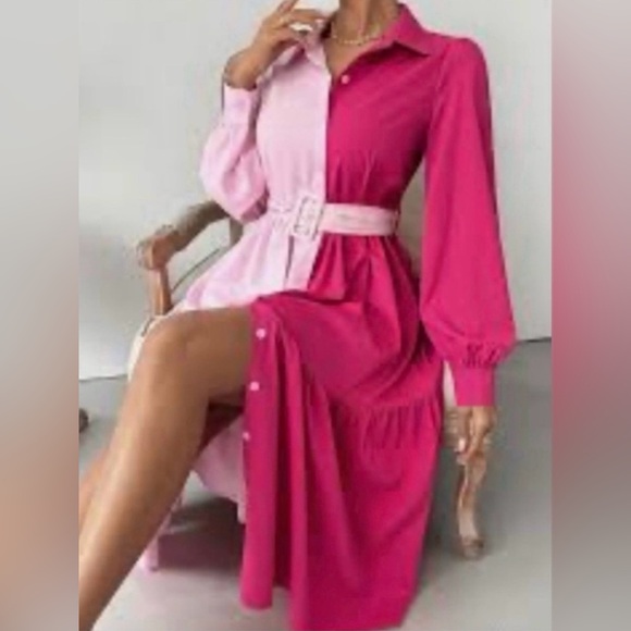 Dresses & Skirts - Colorblock Belted Shirt Dress